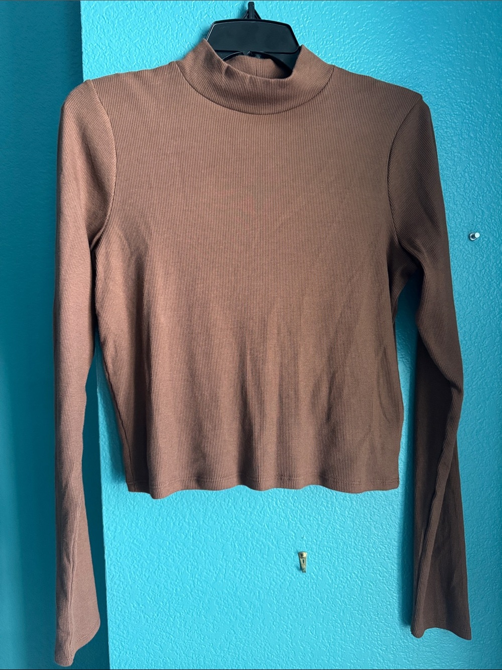 Hollister Brown Ribbed Mock Neck Long Sleeve Top